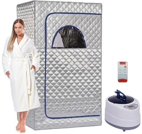 Sauna a vapore portatile per casa, pop-up, con generatore di vapore da 1000 W 2 l, pieghevole, per sauna e bagno turco, telecomando, sauna personale (argento)