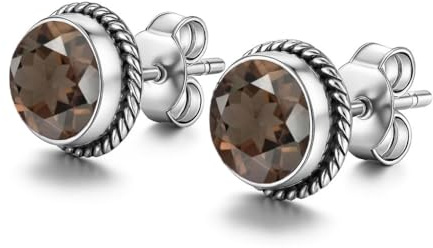 Handgefertigter Ohrstecker aus 925er Sterlingsilber, natürlicher Edelstein, 6 mm, rund, für Frauen, Jahrestagsgeschenk, kleiner Ohrstecker für sie, Bithstone-Schmuck