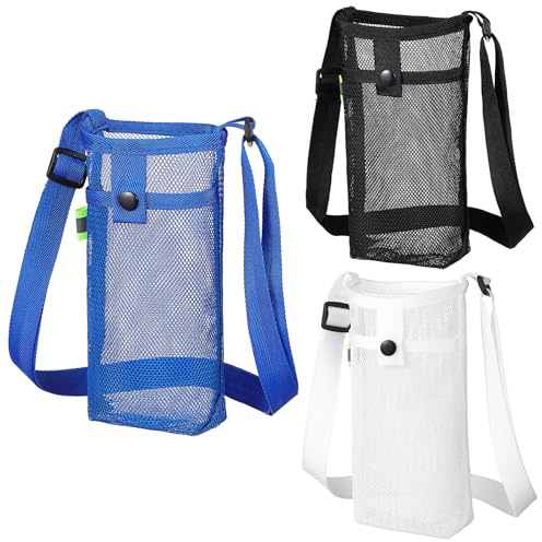 UKCOCO Lightweight Mesh Water Bottle Bag Set of 3 Adjustable Crossbody Bottle Holders for Hiking Walking Travel and Daily Use
