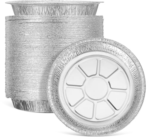 Moldes Aluminio Desechables 100 Unidades Redondos, para Freidora de Aire | Plata, Papel de Estaño Alta Conductividad Térmica, Limpieza Fácil, Uso Versátil en Servicio y Reuniones Familiares