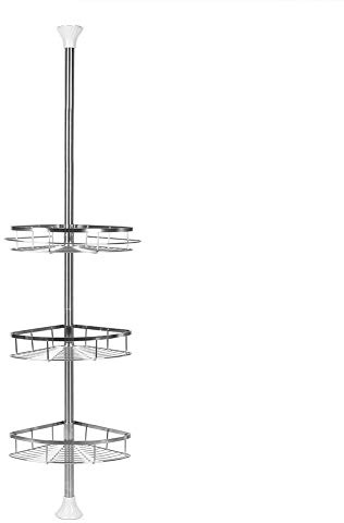 Duschregal Teleskop Ohne Bohren mit 3/4 Duschkorb Ecke Rutschfestes Stabiles Badezimmer Regal Aus Metall Höhenverstellbar Teleskopregal Bad,110–280 cm (3-lagiger Edelstahl)