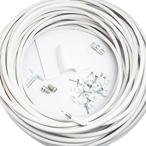 Loops 25M White RG6 Coaxial/Coax Cable Extension Kit - For Indoor & Outdoor Aerial/Satellite Dish Install – TV & Sky/Freesat – 10m, 15m, 20m Drum