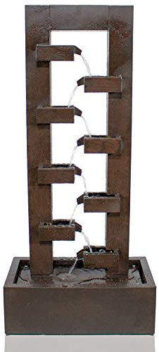 Primrose 109cm Bronze Effect 8 Tier Wall Zinc Water Feature Self Contained Cascading Fountain with LED Lights