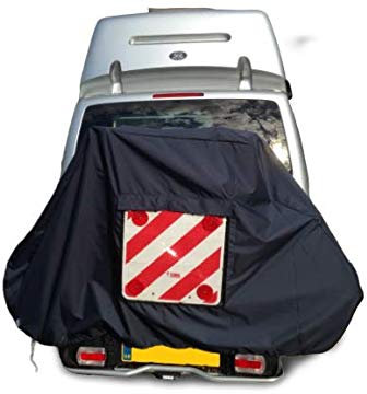 Motor home/Caravan 2 Bike Cover with Webbings For Tow Ball or A - Frame Mounted Style Bike Racks (Navy Blue With Clear Pocket)