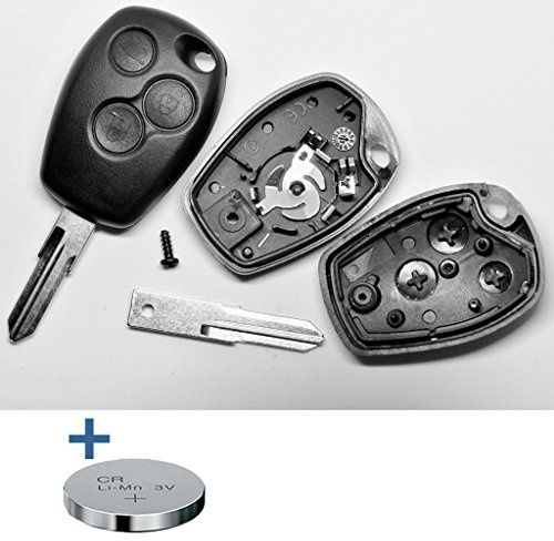 Auto Schlüssel Funk Fernbedienung 1x Gehäuse 3 Tasten + 1x Rohling VAC102 + 1x CR2016 Batterie + 1x Batteriespange kompatibel mit Renault/Dacia/Opel