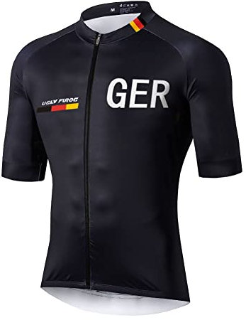 UGLY FROG Germany Flag Streifen Designs Herren Kurzarm Radtrikot Fahrradtrikot Fahrradbekleidung für Männer mit Elastische Atmungsaktive Schnell Trocknen Stoff