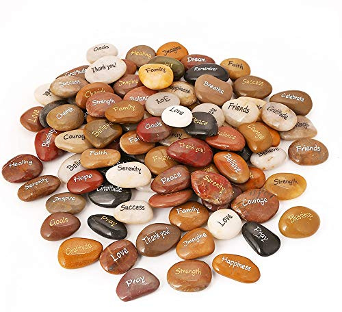 ROCKIMPACT 100PCS Engraved Inspirational Stones, Sentimental Gifts, Motivational Keepsake, Different Words Message Pebbles, Gratitude Healing You Rock Ornament, Wholesale Price, 5-8cm (2-3) ea