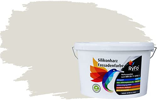 RyFo Colors Silikonharz Fassadenfarbe Lotuseffekt Trend Weißgrau 10l - bunte Fassadenfarbe, weitere Grau Farbtöne und Größen erhältlich, Deckkraft Klasse 1