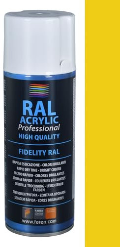 FAREN RAL ACRYLIC, Vernice spray Acrilica 100%, Smalto FIDELITY RAL, Colori Brillanti a Rapida Essiccazione, 400ml (RAL 1023 GIALLO TRAFFICO)(1pz)