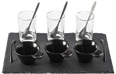 Secret de gourmet - Set Apéritif 10 Pièces : 1 Plateau en Ardoise, 3 Coupelles, 3 verrines et 3 cuillères
