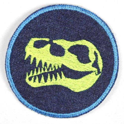Bügelbilder Dino Flicken zum aufbügeln Aufbügler Dinosaurier ø 9,5cm Bügelflicken rund Bio Jeansflicken Patches neon Hosenflicken