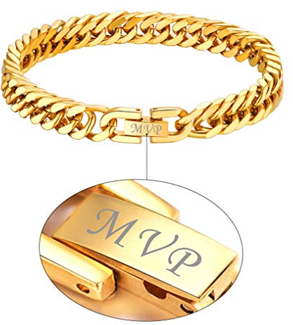 Bandmax Goldene Armkette 8mm massive Panzerkette Armband für Herren Panzerarmband Gold kubanische Gliederarmband 21cm schwere Kettenarmband Glider Link Chain Bracelet personalisiert Schmuck für Papa