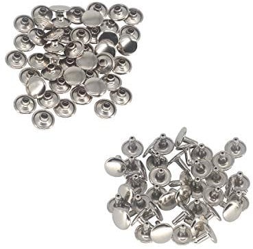 Trimming Shop Double Cap Rivets Leather Rivets Tubular Metal Studs for DIY Leathercrafts, Clothing Repair & Replacement, Handbag, Belts, 4mm x 4mm, Silver, 100 Sets