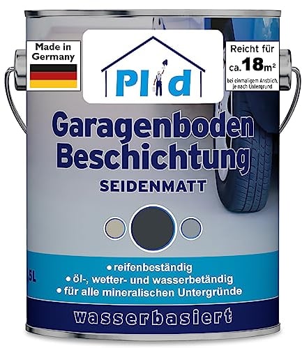 Plid® Garagenboden- Betonfarbe Anthrazitgrau satin - [SPEZIALBESCHICHTUNG FÜR GARAGENBÖDEN] - frostsicher - beständig gegen Motoröl - Bremsflüssigkeit - Diesel & Heizöl - Made in Germany 2,5l