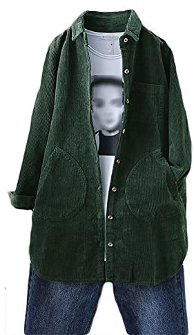 FTCayanz Giacche oversize da donna in velluto a coste casual con bottoni a maniche lunghe camicie larghe camicette capispalla, Verde, XL