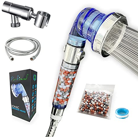 Purifvend - Set di 5 soffioni ionici per doccia ad alta pressione, con tubo flessibile e doccia, utilizzabile in camper, acqua filtrata per acqua dura e cloro