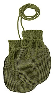 disana STRICK-HANDSCHUHE, 100% Bio-Merinowolle GOTS, IVN Best | mit gestrickter Kordel | Newborn Neugeborene Baby Unisex | Baby Erstausstattung | Made in Germany | Oliv-Anthrazit