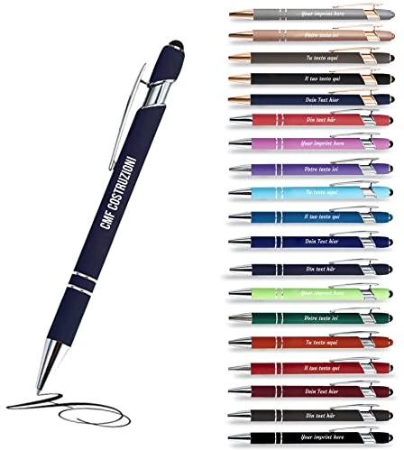 Jolis Papiers - x12 - Stift personalisiert 2 in 1 - Personalisierter Kugelschreiber mit Gravur I Chrom-Metall I Softtouch Feeling I schwarz schreiben I integrierter Stylus