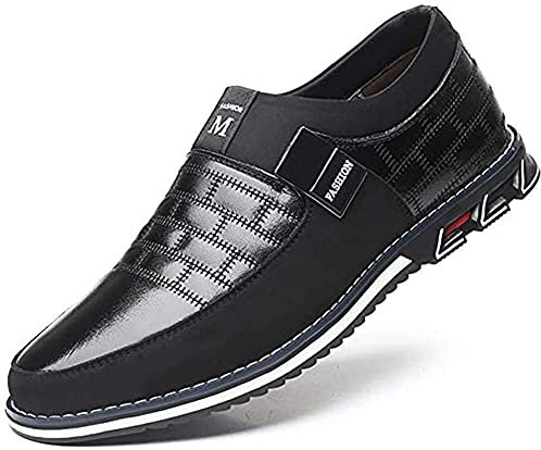 Asifn Sin Cordones Mocasines de Piel Hombre Mocasín Clásico Barco Zapatos Oficina Casuales Ligeros(Negro,47 EU
