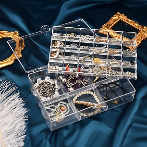 ATOMUS 2 layers Jewellery Organisers Boxes with Dustproof Cover Acrylic Transparent Women's Jewellery Box for Ring Earring Bracelets Hair Clips 30slots