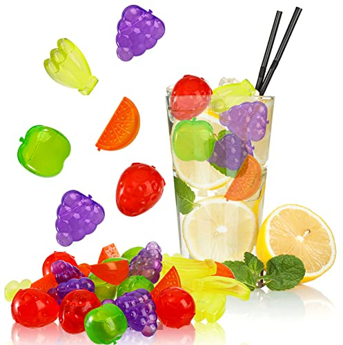 TOPZEA 200 Pack Reusable Ice Cubes, PE Plastic Fruit Shape Ice Cubes for Cocktail, Whiskey, Beverages, to Chill Drinks, Washable Refreezable Ices Cube, Bar Accessories, BPA Free, Assorted Colors