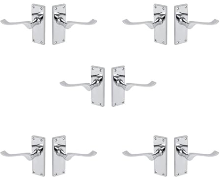 Designer Levers Victorian Scroll Lever Door Handles, Polished Chrome | For interior doors; 5 pairs; for latch doors; 106 x 42mm.