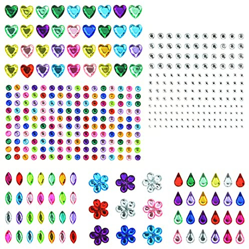 Rhinestone Stickers 6 Sheets Self Adhesive Face Gems Stick for Crafts Multicolored and Assorted Shapes Diamond Stickers for Kids DIY Decorations Crafts Body Nail Makeup