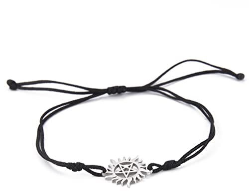 UNIFT Pentagramm Sonne Armband für Frauen & Männer Edelstahl hohl aus Supernatural Doppelseil Armband Charms Armband Wicca Schmuck Geschenke (Silber)