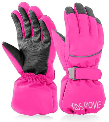 FINGER TEN Skihandschuhe Kinder wasserdichte Snowboard Handschuhe Winter Warme Kinderski Fäustlinge Winddichte Schneehandschuhe Ski Skifahren Outdoor Schihandschuh Sporthandschuhe (Rosa, S)