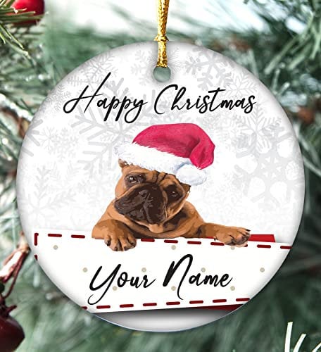 Handmade personalised Dogs Christmas Bauble Puppy Pet Xmas Gift Tree Decoration (Tan French Bulldog)