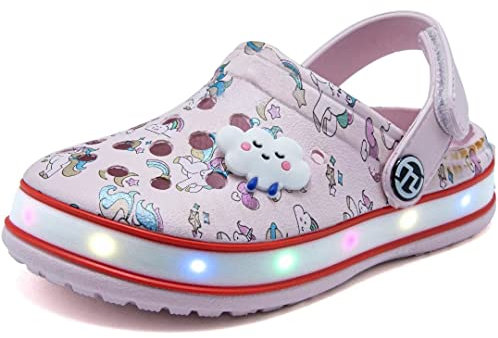 VIYEAR Kinder Jungen Mädchen LED Clogs Süße leichte Sommer Hausschuhe Garden Beach Sandalen, 29 EU, Rosa Einhorn