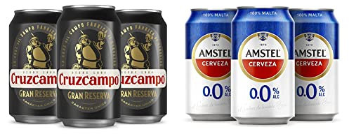 Cruzcampo Gran Reserva Cerveza Tostada Pack Lata, 24 x 33cl & Amstel 00 Cerveza Lager Sin Alcohol Pack Latas, 24 x 33cl