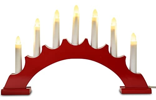 Riffelmacher&Weinberger LED Schwibbogen Lichterbogen Rund 7 Kerzen 40x5x24cm - Rot | 27660 - Fensterleuchter Holz