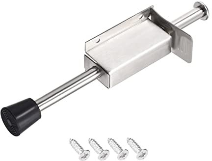 METALLIXITY Door Stopper Spring Loaded Telescopic Step (200mm/7.87) 1pcs, Stainless Steel Door Stops with Screws - for Furniture Decoration, Black