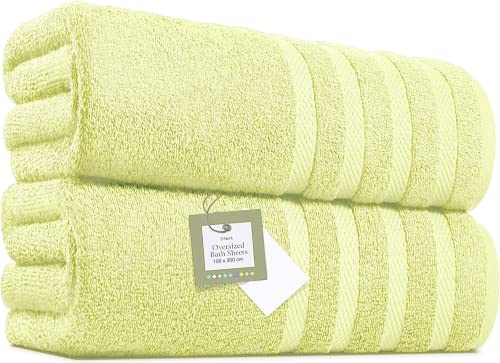 Pack of 2 Extra Large Bath Sheets (100 x 200 cm-600 GSM) Pure Egyptian Cotton Big Body Wrap Bath Sheet Towels for Bathroom,beach, Pool (Lemon, Cotton)