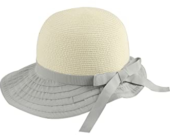 Miuno® Damen weich Sonnenhut Partyhut Stroh Hut Sonnenschutz Schleife H386 (Grau)