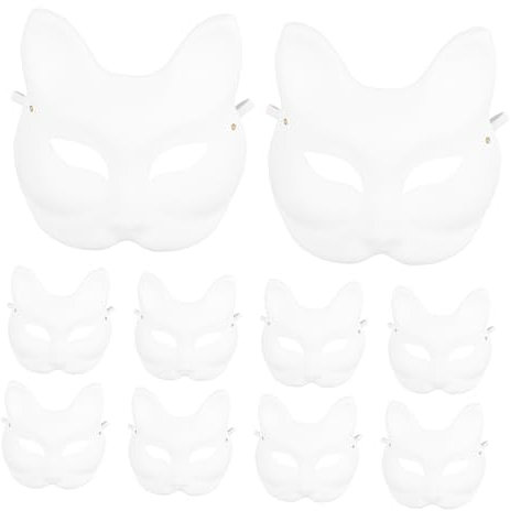 Toyvian 10st Handbemalte Zellstoffmasken Tierische Gesichtsmaske Cosplay-Party-Maske Tierische Schlichte Maskerademasken Maskerade-Maske Fuchsmaske Leer Schmücken Weiß Fräulein Papier Gips