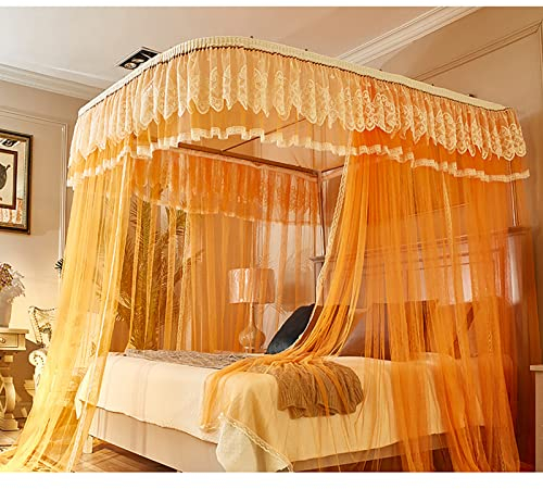 ZMYJTO Prinzessinnen-Bettvorhang, Himmelbett, Vorhang mit Zugseil, Moskitonetz für Queensize-Bett, passend für 1,8 m (6 Fuß) Bett (Größe: 200 x 180 x 215 cm, Farbe: orange)