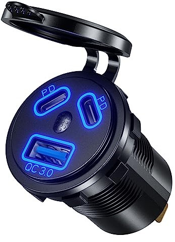 3-Port USB Steckdose Auto Ladegerät Zigarettenanzünder Adapter,QC3.0 USB Dual 45W PD,kfz Ladegerät Zubehör Schnellladegerät 12V kompatibel mit iPhone, Android, Samsung