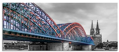 Pixxprint Glasbild Panorama, Wandbild aus Echtglas, Brücke Kölner Dom, 120x50 cm, inkl. Aufhängung und Abstandshalter