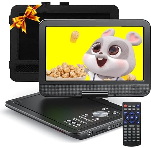 YOTON Lettore DVD Portatile 12,5 con Schermo Girevole HD da 10,5 per Auto e Bambini, con Caricatore per Auto, Supporta 6 Ore di Batteria Integrata e USB/scheda SD/sincronizzazione TV, Bianco