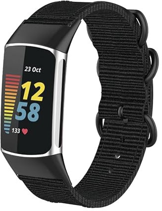 CZhkg Nylon Uhrenarmbänder für Fitbit Charge 6/Charge 5 Armbänd, Sportbänder Schnellverschluss Nylonband Ersatzarmband Wristband Bracele Armbände für Fitbit Charge 5/Charge 6 Watch (Schwarz)