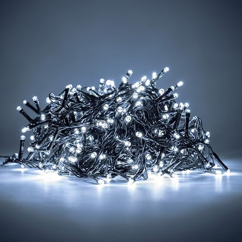 HAND - Luci Natale Interno e Esterno 50 LED con 8 Effetti Luce, Certificate, Basso Consumo e Impermeabili (Bianco Freddo, 3 metri)