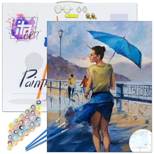 ITA Art Malen nach Zahlen Komplett Set mit Keilrahmen, Acrylfarben, Pinseln, Zubehör, Geschenkbox - DIY Gemälde Bastelset Kit mit Leinwand für Erwachsene, 40x50 cm, Flirt mit dem Wind