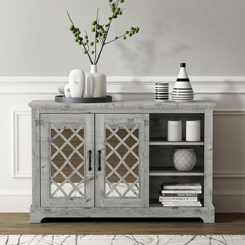 Galano Millicent 2-türiges Sideboard mit offenen Regalen – Buffetschrank für Wohnzimmer – 39.9 x 116.1 x 74.4 cm – Mexikanisches Grau