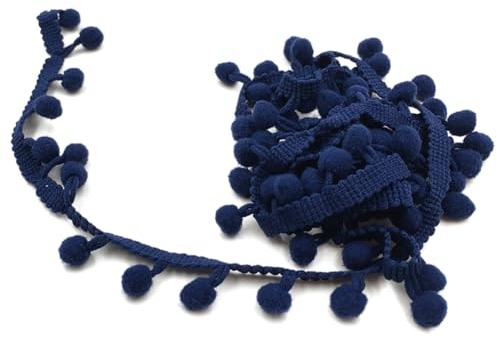 Wisafory 20 Yards Pompon Borte Dekoband Bommelborte Bommelband Fransenband Pomponborte zum Nähen Bommel Fringe Trim Pom Poms Zierborte Nähband für DIY Kleidung Dekoration Marineblau