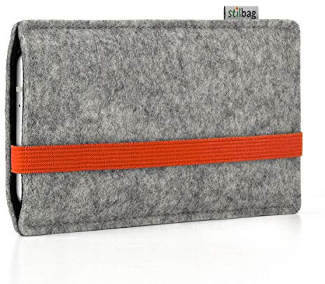stilbag Handyhülle Leon für Samsung Galaxy S24 | Farbe: hellgrau/orange | Smartphone-Tasche aus Filz | Handy Schutzhülle | Handytasche Made in Germany