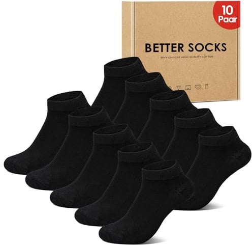 IceReco 10 Paia Calze Corte Uomo Cotone Estive Sportive Calzini Donna Corti Calza Sportivi Fantasmini Running Invisibili Trekking Tennis Calzini Elastiche 43-46 Nero Nere Neri