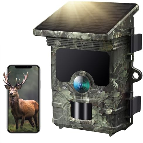 Solar Powered Trail Camera 4K 46MP - 120°PIR Range WiFi Bluetooth Game Camera - 0.1s Trigger Speed Wildlife Monitoring Camera with Night Vision, Motion Activated Hunting Camera IP66 Waterproof