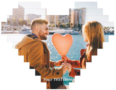 Personalised Puzzle Building Block Puzzles Picture Block Jigsaw Puzzle Personalised Photo Gifts for Women Men Custom Photo Gifts for Christmas Birthday Anniversary Wedding (Heart)